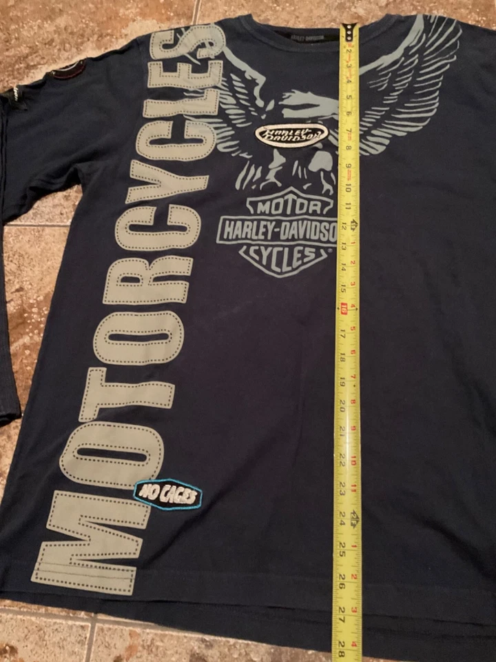 HARLEY DAVIDSON LONG SLEEVE GRAPHIC PATCHES SHIRT ( MENS M ) BLUE TONE - Image 3 of 4