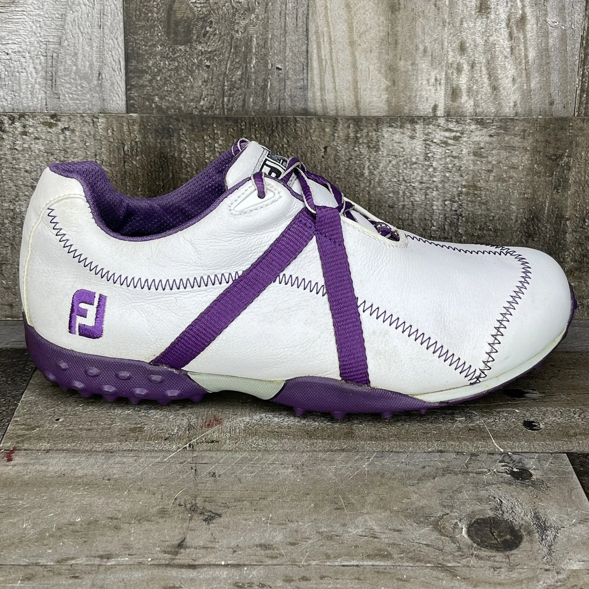 Footjoy FJ Project Spikeless White Purple Golf Shoes Women Size 8 W Lace Up