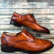 Di Bianco Derby Dress Shoes Mens 9D Brown Leather Burnished Cap Toe Work Formal