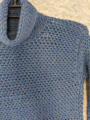Crochet Sweater Womens Large Blue Turtleneck Chunky Knit Pullover Long Sleeve - Bild 2 von 9
