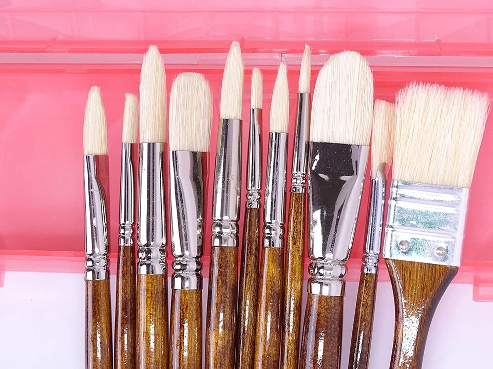 [11 Pcs] Paint Brush Set Oil Acrylics Artist Brushes Pure Hog Bristles Lacquered - image 2 of 4
