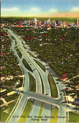 VTG Stamped 1954 Linen Postcard - The New Express Highway Through Dallas, Texas