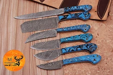 6 PIECES CUSTOM HANDMADE FORGED DAMASCUS STEEL BLADE CHEF KNIFE KITCHEN SET 1702