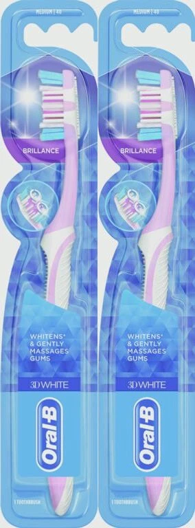 2x Oral-B 3D White Brilliance Medium Adult Whitens Stains Manual Toothbrush