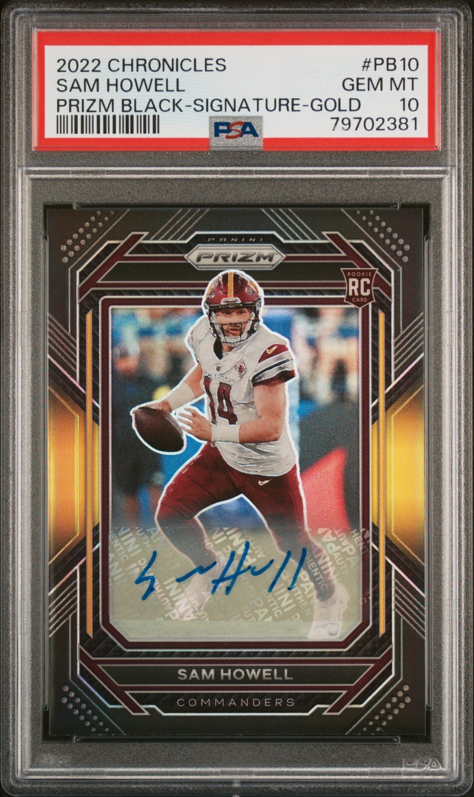 2022 Panini Chronicles Prizm Black Gold Sam Howell 2/10 PSA 10 POP 4 Rookie Auto