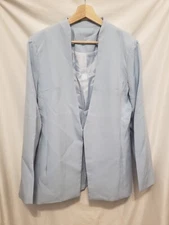 Vetinee Blazer Women Large Blue Casual Open Front Pockets Long Sleeve