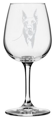 Doberman Pinscher (Dobermann) Dog Themed Etched All Purpose 12.75oz Wine Glass