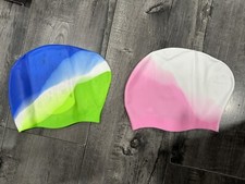 Kids Extra Large Swim Cap for Long Hair, Waterproof Silicone Swimming Caps Pink