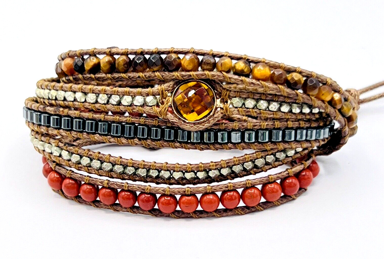 Grounding Root Chakra Multi Wrap Gemstone Bracelet - image 4