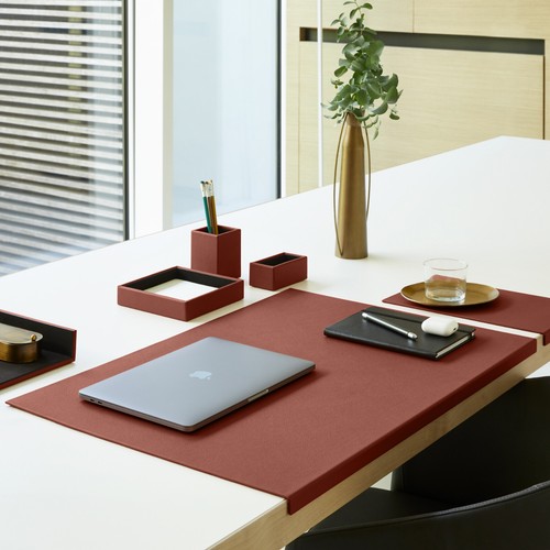 Tapis de Souris Cuir Véritable Marron Orange - Avec Rebord et Fond Antidérapant - Photo 3/5