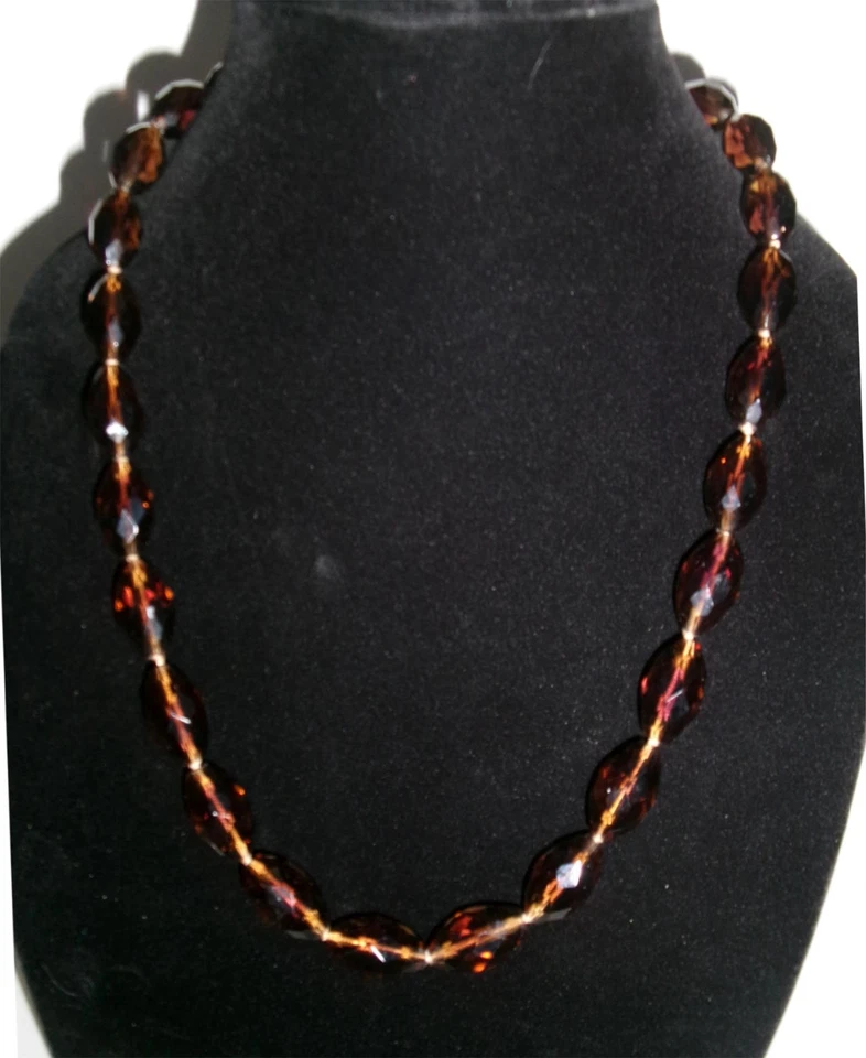 #59 Hermoso collar vintage de topacio ahumado facetado con cuentas de vidrio MARRÓN 22" Foto 2 de 2
