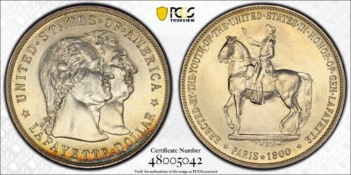1900 Lafayette Commemorative Dollar $1 PCGS UNC Detail Cleaned - Afbeelding 1 van 10