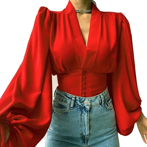 Women Blouse Long Sleeve Shirts Ladies Loose Business V Neck Tunic Shirt - Picture 5 of 19