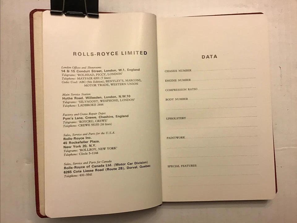 Rolls Royce Silver Shadow Nuevo de Lote Antiguo Manual del Propietario 1966 EE. UU./Canadá 1ª Edición TSD2216 Foto 4 de 4