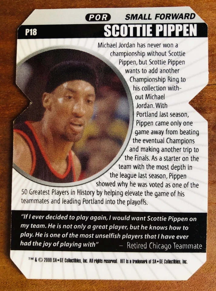 2000 Scootie Pippen #d 241/300 Die Cut Sage Hit Prospector Card #P18 - Image 2 of 2