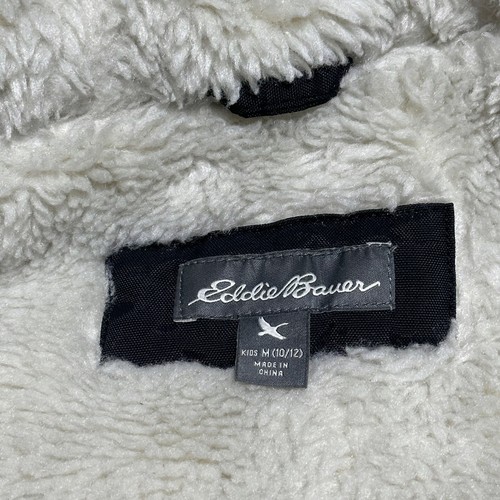Eddie Bauer Black Goose Down Fill Sherpa Lined Parka Jacket Kids Medium 10/12 - Picture 7 of 15