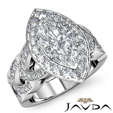Halo V Shaped Split Shank Marquise Diamond Engagement Pave Ring GIA H VS2 2.35Ct