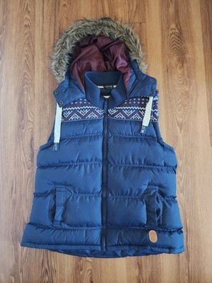 Tokyo Laundry Navy Blue Puffer Vest Womens Toggle Faux Fur Hood extra large (XL)