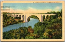 Vintage Linen Postcard Arched River Crossing Canvas Rochester, NY 1940s