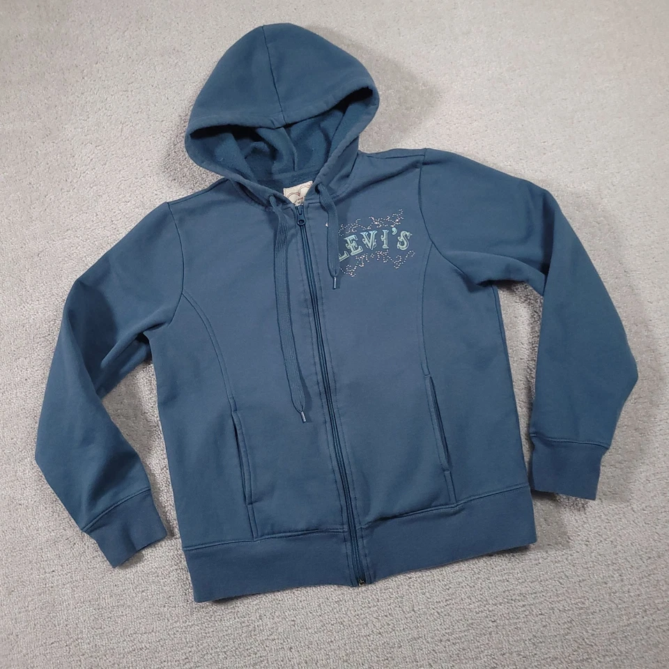 Levis Sudadera con Capucha Cremallera Completa Sudadera Chaqueta Para Mujer Mediana Azul Tachonado Informal Foto 2 de 4