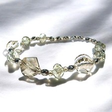 Handmade Smoky Gray Clear Faceted Crystal Glass Beaded Stretch Bracelet