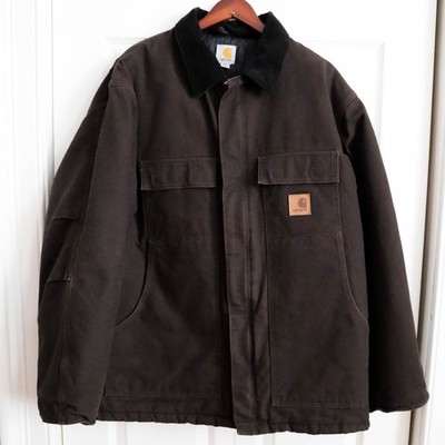 Carhartt C26 Dark Brown Duck Fabric Quilted Arctic Coat Chore Barn Jacket Sz XL