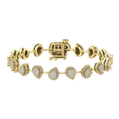 10k Yellow Gold 2.88Ct Lab Grown Diamond Composite Bracelet 7'' Gift For Women