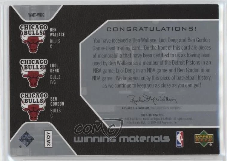 2007-08 SPx Winning Materials Triple Ben Wallace Luol Deng Gordon #WMT-WDG HOF - Image 2 of 2