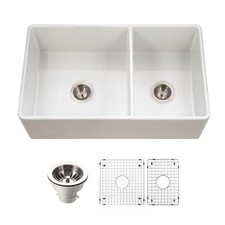 Houzer PTD-6040-C Platus 33" Farmhouse Double Basin Fireclay - White