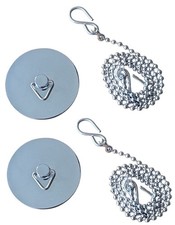 2 x Chrome Bath / Sink Plug & Chain | 45mm (1 3/4") Plug | 450m (18") Chain