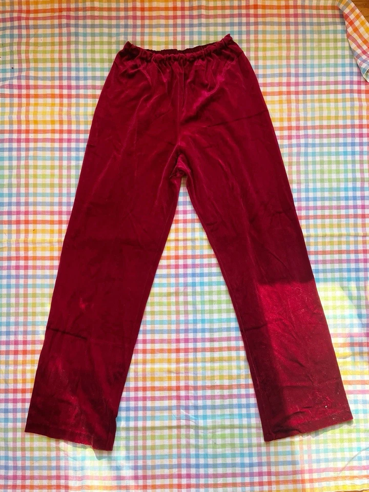 Винтажные красные измельченные бархатные эластичные расклешенные брюки хиппи 1960-е 1970-е размер S - Изображение 3 из 4