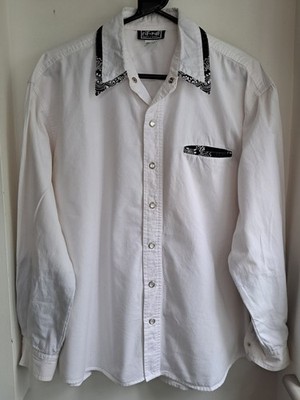 Vintage 70s Rif Raf Western White with Paisley Detail Cotton Shirt 50''-127cm L