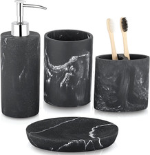 Bathroom Accessories Set, 4-Piece Marble Pattern with Soap Dispenser