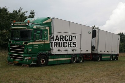 LKW Foto Scania R580 Kühlsattelauflieger Dänemark grün KARSTEN JENSEN DAN #j3hc