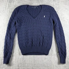 Vintage Ralph Lauren Sport Sweater Womens Large Blue Cable Knit 90s Academia