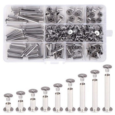 Assorted Chicago Binding Screws Kit, 90 Sets, 304 Stainless Steel, 9 Sizes