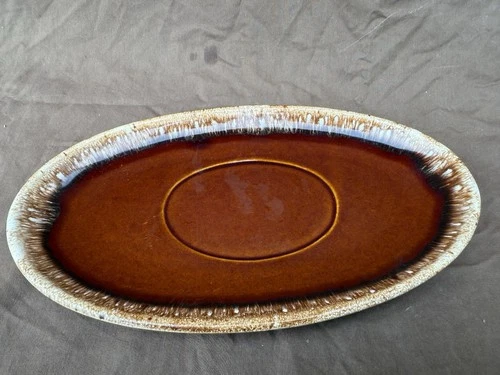 Vintage Hull Pottery Oven Proof  Serving Platter 10.5”x6” Brown Dip Glaze USA