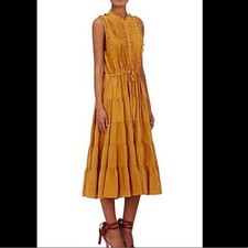 Ulla Johnson Minetta Silk Midi Dress Mustard Sz 4