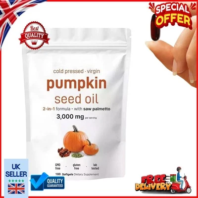 Pumpkin Seed Oil with Saw Palmetto 180 Softgels | 3000 mg Herbal Supplement-UK🤩