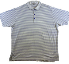 Peter Millar Mens XXL White Blue Stripe Short Sleeve Golf Polo Shirt 100 Cotton