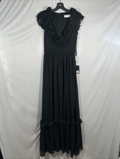 NEW IEENA MAC DUGGAL [ 2 ] Polka Dot Print Deep V Neck Maxi Gown Black Q1192