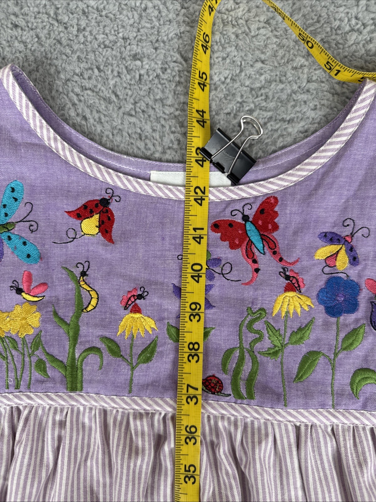 Quacker Factory Size S House Dress Purple Embroidered Garden Flowers Butterfly