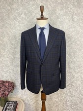 Tagliatore Dark Blue Brown Check Half Lined Unstructured Wool Blazer 44, EU 54