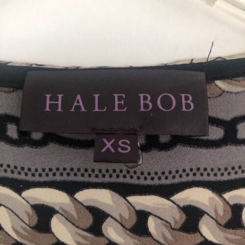 Hale Bob Silk Shift Dress Size XS Beaded Chain Link Grey Tan Lightweight Logo - Picture 2 of 9