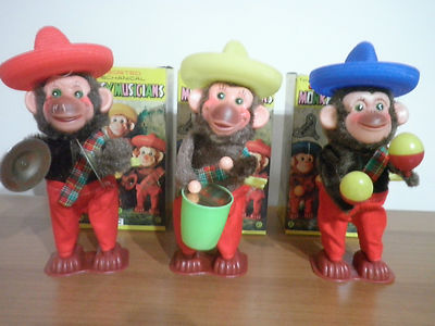 MONKEY MUSICIANS Scimmie musica Giocattolo Vintage a Molla