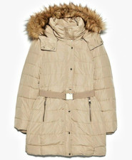 Zara Water Repellent Down Parka Jacket Puffer Camel Beige Size L Large Bnwt