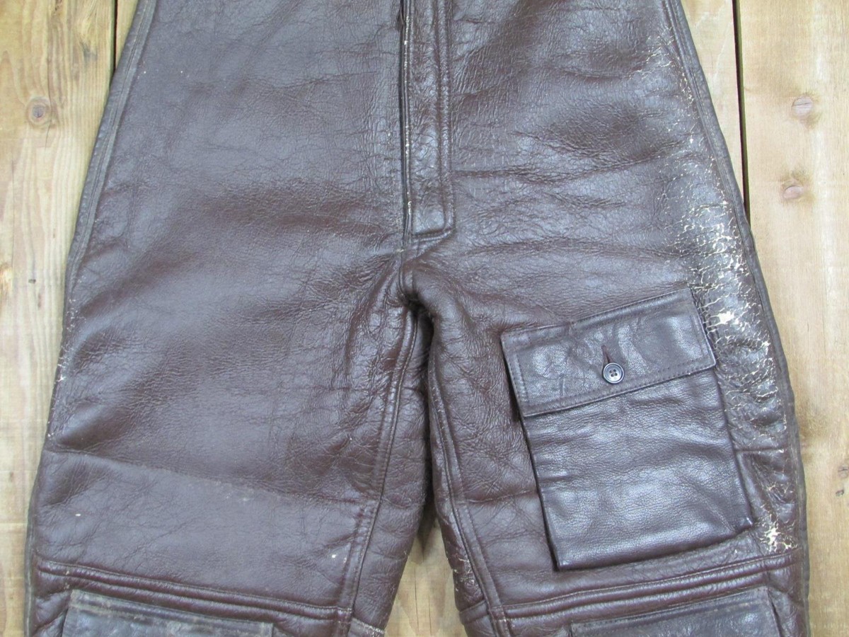 Vintage WWII US Navy Aero Leather Flyers Flight Trousers M-446A
