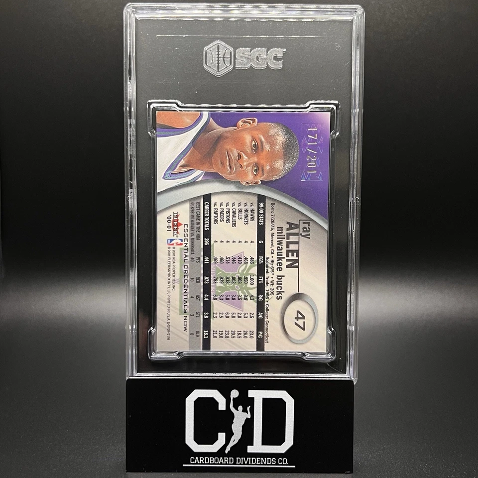 Ray Allen 2000-01 Fleer E-X Essential Credentials Now /201 SSP SGC 8 HoF Celtics - Image 2 of 2