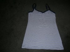M  S Marks  Spencer Blue  White Stripe Cotton Mix Sleeveless Vest Size 6 New