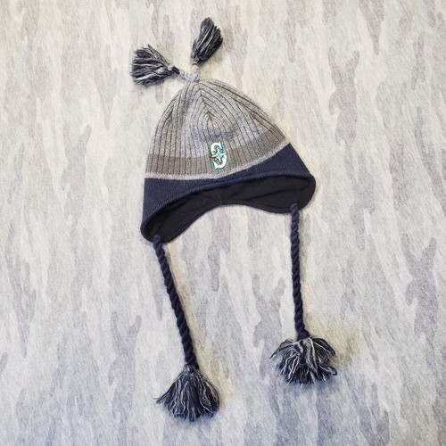 Seattle Mariners Beanie Adult One Size Fits All Gray Ear Flaps Pom Pom New Era - Picture 2 of 13